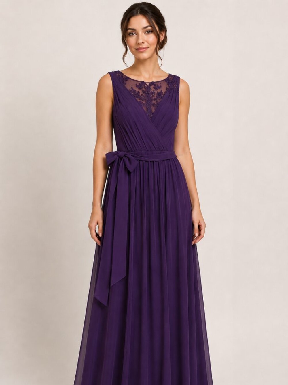 Azazie Kingsley Plum Lace Chiffon Bridesmaid Dress A6 Size 6